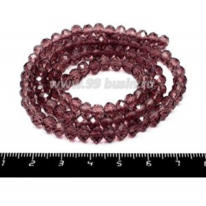 Бусина хрустальная на нити 6*4 мм, цвет темный аметист около 100 штук/нить