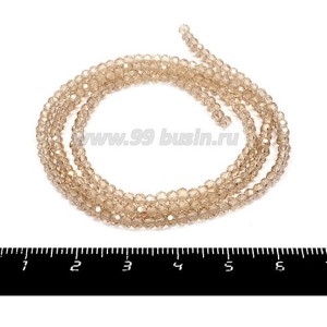 Бусины хрустальные на нити форма Рондель 3*2 мм бежевые прозрачные 43 см нить/около 200 бусин
