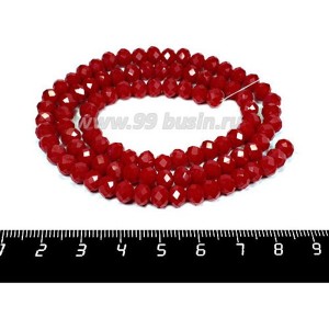 Бусина хрустальная на нити 6*4 мм, цвет непрозрачный красный, около 100 штук/нить