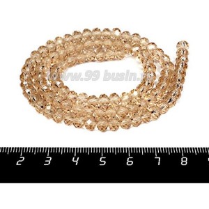 Бусина хрустальная на нити 6*4 мм, цвет золотисто-бежевый около 100 штук/нить