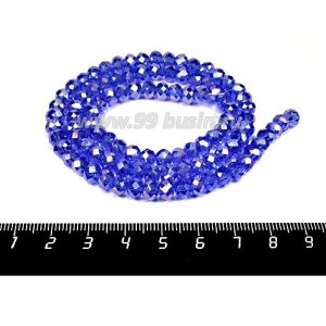Бусина хрустальная на нити 6*4 мм, цвет синий/перламутр около 100 штук/нить