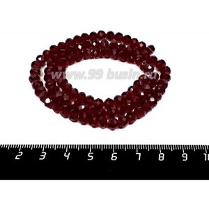 Бусина хрустальная на нити 6*4 мм, цвет темно-рубиновый, около 100 штук/нить