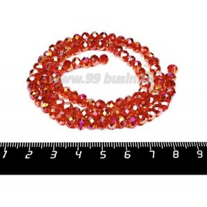 Бусина хрустальная на нити 6*4 мм, цвет красно-оранжевый/бензин около 100 штук/нить