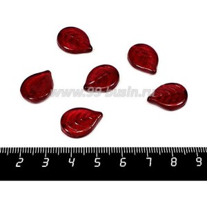 Бусина стеклянная Листик плоский с прожилками, 18*13 мм, цвет темно-красный, 6 штук/упаковка, ЧЕХИЯ