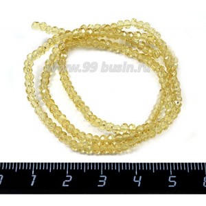 Бусины хрустальные на нити форма Рондель 3*2 мм песочный, около 42 см нить/200 бусин