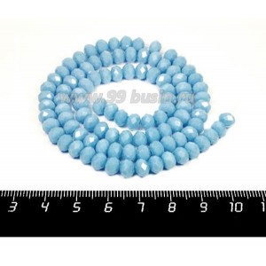 Бусина стеклянная на нити Мелкая грань 6*4 мм, цвет непрозрачный голубой около 100 штук/нить