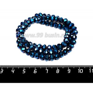 Бусина стеклянная на нити Мелкая грань 6*4 мм, цвет синий электрик около 100 штук/нить