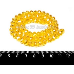 Бусина стеклянная на нитке мелкая грань 8*6 мм цвет солнечный желтый/перламутр около 40 см/нить