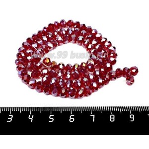 Бусина хрустальная на нити 6*4 мм, цвет тёмно-красный/бензин около 100 штук/нить