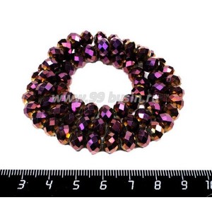 Бусина стеклянная на нитке мелкая грань 8*6 мм цвет темно-сиреневый электрик около 40 см/нить