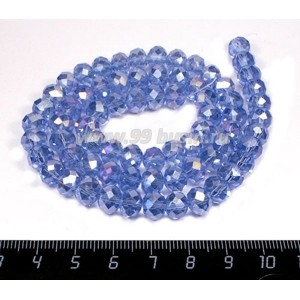 Бусина стеклянная на нитке мелкая грань 8*6 мм цвет светло-синий/бензин около 40 см/нить