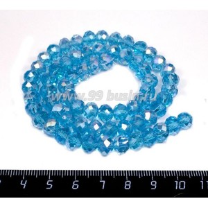 Бусина стеклянная на нитке мелкая грань 8*6 мм цвет морская волна/перламутр около 40 см/нить