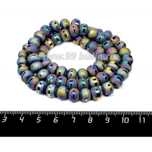 Бусины стеклянные на нити Метеориты 9*7 мм, шероховатые/гладкая полоска, цвет мультиколор, около 48 см нить/70 бусин