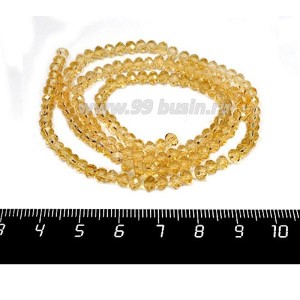 Бусина стеклянная на нити Мелкая грань 4*3,5 мм, цвет светло-медовый, около 150 штук/нить