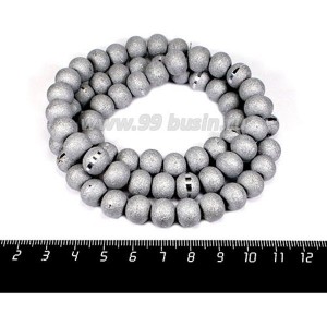 Бусины стеклянные на нити Метеориты 11*9 мм, шероховатые/гладкая полоска, цвет серебристый, около 62 см нить/70 бусин