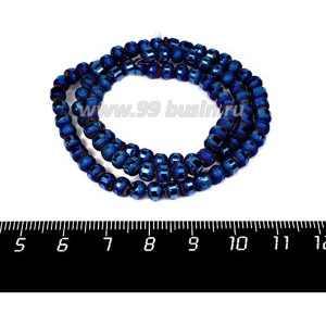 Бусины стеклянные на нити Метеориты 5*4 мм, шероховатые/гладкая полоска, цвет синий электрик, около 40 см нить/100 бусин Бусины стеклянные на нити Метеориты 5*4 мм, шероховатые/гладкая полоска, цвет синий электрик, около 40 см нить/100 бусин