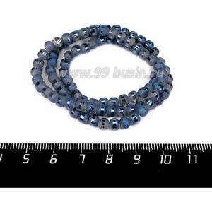 Бусины стеклянные на нити Метеориты 5*4 мм, шероховатые/гладкая полоска, цвет синяя дымка, около 40 см нить/100 бусин