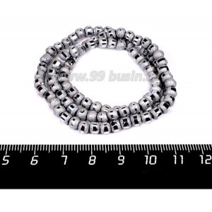 Бусины стеклянные на нити Метеориты 5*4 мм, шероховатые/гладкая полоска, цвет серебристый, около 40 см нить/100 бусин