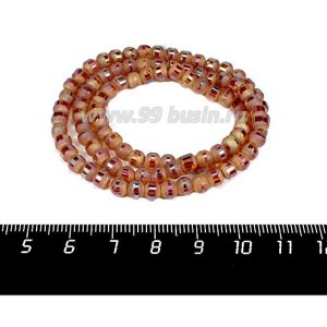 Бусины стеклянные на нити Метеориты 5*4 мм, шероховатые/гладкая полоска, цвет грейпфрут, около 40 см нить/100 бусин