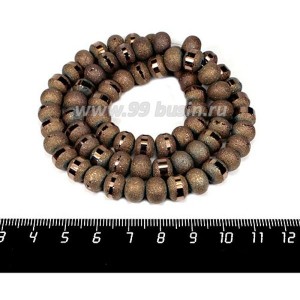 Бусины стеклянные на нити Метеориты 9*7 мм, шероховатые/гладкая полоска, цвет шоколад, около 48 см нить/70 бусин Бусины стеклянные на нити Метеориты 9*7 мм, шероховатые/гладкая полоска, цвет шоколад, около 48 см нить/70 бусин