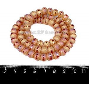 Бусины стеклянные на нити Метеориты 9*7 мм, шероховатые/гладкая полоска, цвет грейпфрут, около 48 см нить/70 бусин