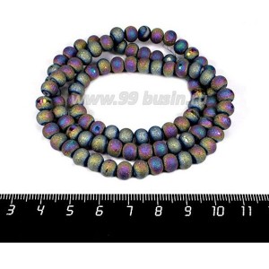 Бусины стеклянные на нити Метеориты 7*5 мм, шероховатые/гладкая полоска, цвет мультиколор, около 54 см нить/100 бусин