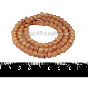 Бусины стеклянные на нити Метеориты 7*5 мм, шероховатые/гладкая полоска, цвет грейпфрут, около 54 см нить/100 бусин