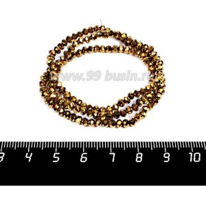 Бусины хрустальные на нити форма Рондель 3*2 мм цвет золотистый, 43 см нить/около 180 бусин