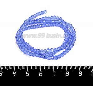 Бусины хрустальные на нити форма Рондель 3,5*2,5 мм цвет синий, 39 см нить/около 145 бусин