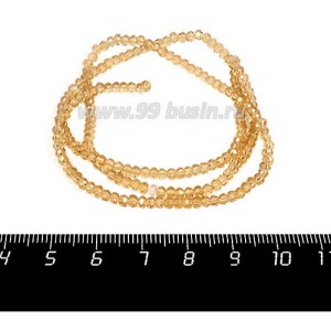 Бусины хрустальные на нити форма Рондель 3*2 мм охра коричневая, около 41 см нить/180 бусин