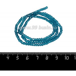 Бусины хрустальные на нити форма Рондель 3*2 мм темная морская волна, около 42 см нить/190 бусин