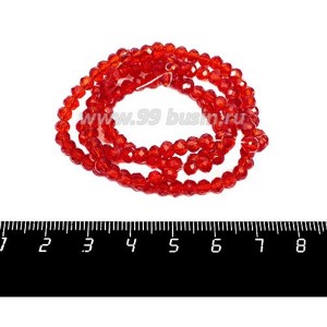 Бусина хрустальная на нити 4*3,5 мм, цвет красный около 150 штук /нить