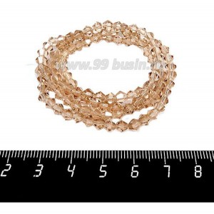 Бусина стеклянная хрустальная биконус 4 мм бежевый длина нити около 43 см