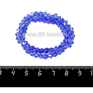 Бусина стеклянная хрустальная биконус 4 мм синий кобальт, длина нити около 43 см