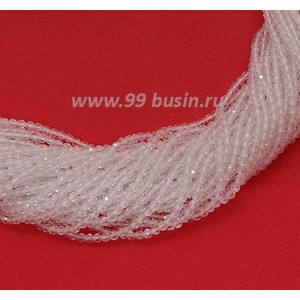 Бусины хрустальные граненые на нити 2*2 мм, цвет бесцветный прозрачный, около 35 см нить/165 бусин