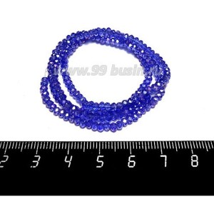 Бусины хрустальные на нити форма Рондель 3*2 мм, цвет синий/радужный 43 см нить/около 200 бусин