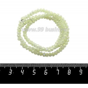 Бусины хрустальные на нити форма Рондель 3,5*2,5 мм, цвет бледно-желтый/радужный 35 см нить/около 130 бусин