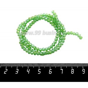 Бусины хрустальные на нити форма Рондель 3,5*2,5 мм зеленый радужный, около 36 см нить /145 бусин