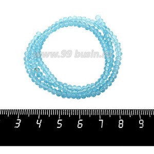 Бусины хрустальные на нити форма Рондель 3,5*2,5 мм светлая морская волна прозрачный, около 35 см нить /140 бусин