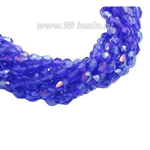 Бусина хрустальная Капля размер 8*6 мм ультрамарин/радужный, нить 25-26 см, ок.35 штук Китай
