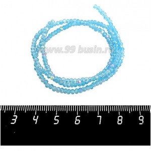 Бусины хрустальные на нити форма Рондель 2,5*1,8 мм морская волна/радужный, около 35 см нить/160 бусин