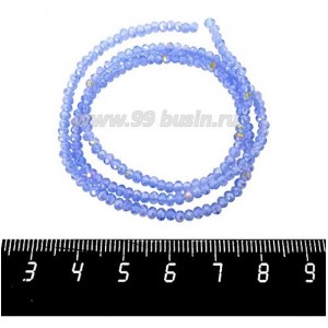Бусины хрустальные на нити форма Рондель 3*2 мм, цвет светло-синий/радужный 40 см нить/около 180 бусин