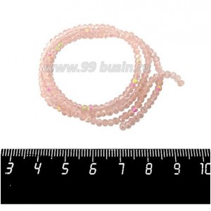 Бусины хрустальные на нити форма Рондель 3*2 мм, цвет персиковый/радужный 40 см нить/около 180 бусин