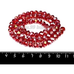 Бусина стеклянная на нитке мелкая грань 8*6 мм цвет темно-красный/перламутр около 40 см/нить