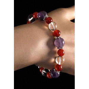 Браслет из аметиста, сердолика и горного хрусталя, шарик