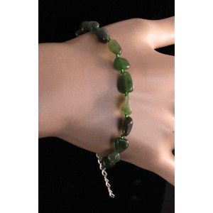 Браслет из нефрита, 19см + цепочка, овал 5-8мм