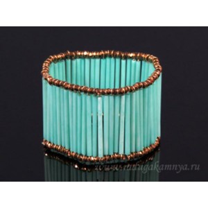 Браслет авторский палочки из чешского стекла с цирконами, бирюзовый