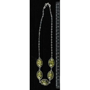 Колье из янтаря иск., цвет зеленый, "5 овалов", камень 25х18мм