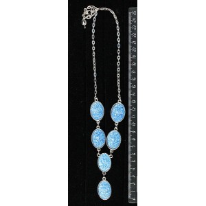 Колье c кабошоном из пластика "щетка кристаллов",  цвет морская волна, "6 овалов", камень 25х18мм