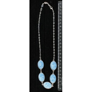 Колье c кабошоном из пластика "щетка кристаллов",  цвет морская волна, "5 овалов", камень 25х18мм